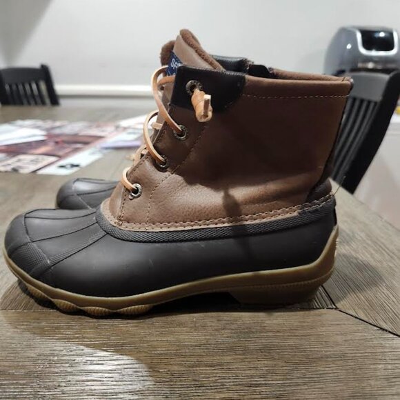 Sperry Women's 5.5M Rubber Duck Boots Navy & Tan Round Toe Side Zip - Picture 5 of 6